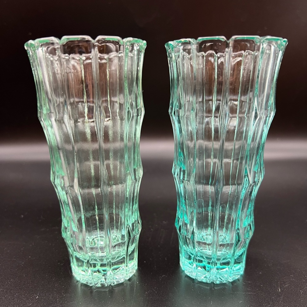 Pair Glass Bud Vases / Green